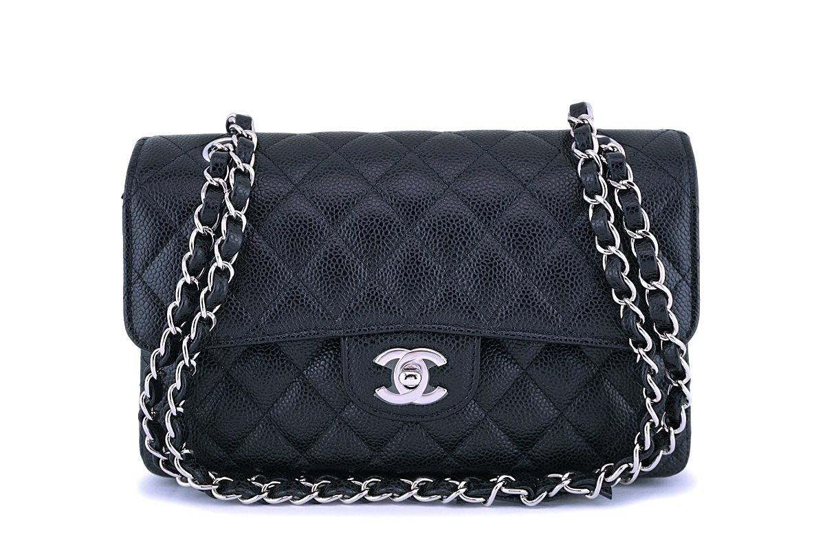 NIB Chanel Black Caviar Small Classic Double Flap Bag SHW