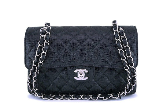 NIB Chanel Black Caviar Small Classic Double Flap Bag SHW