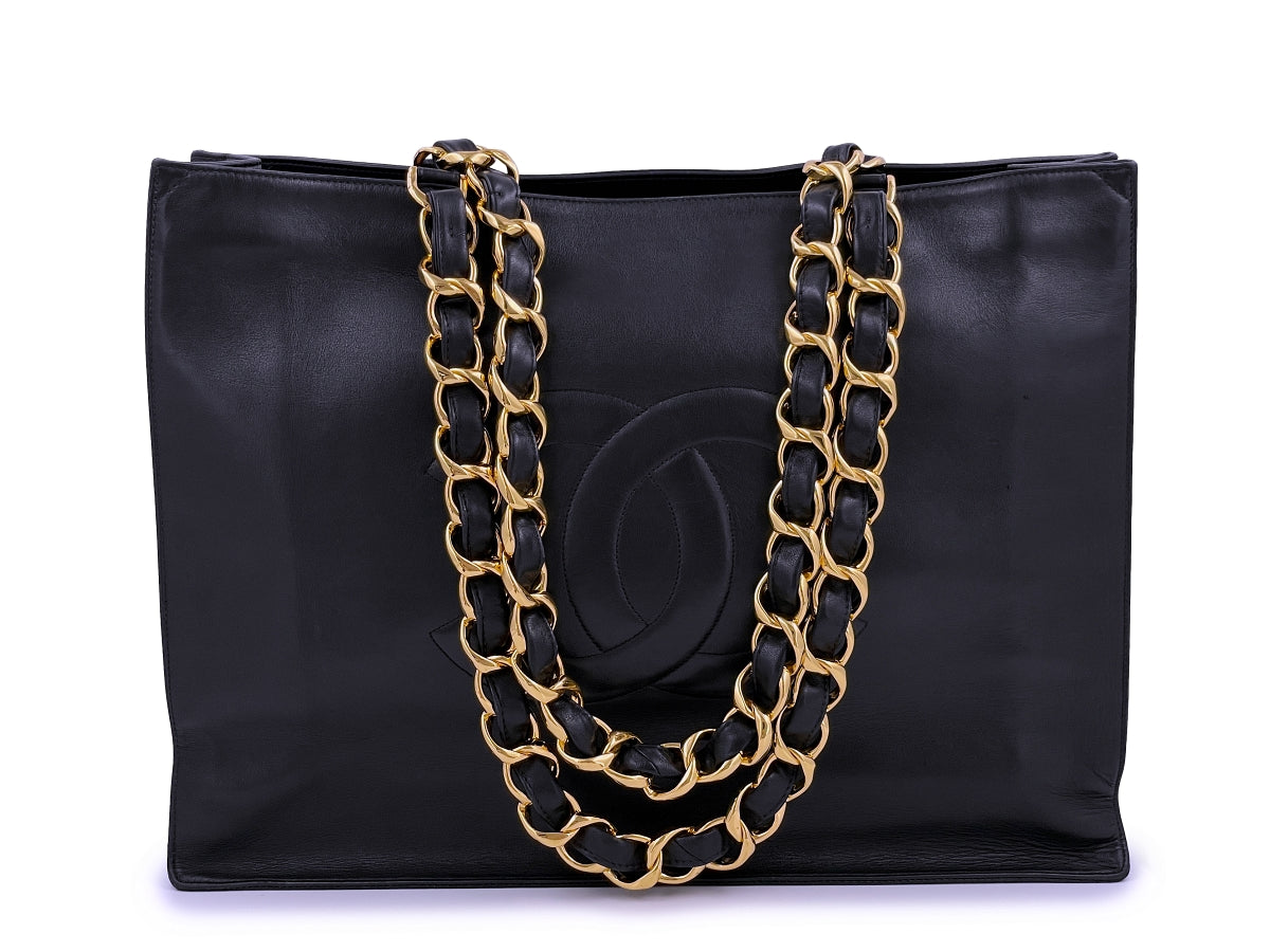 Chanel Vintage Black Chunky Chain Shopper Tote Bag 24k GHW