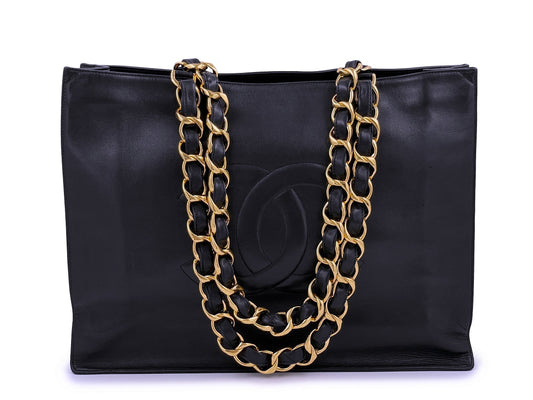 Chanel Vintage Black Chunky Chain Shopper Tote Bag 24k GHW