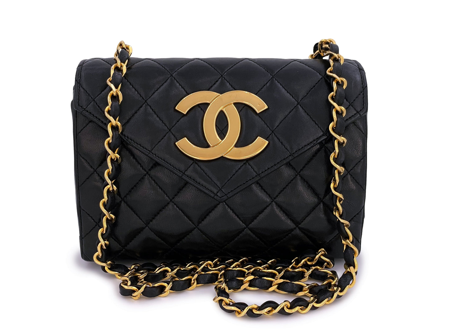 Chanel 1988 Vintage Black Giant CC Mini Envelope Flap Bag 24k GHW VVF