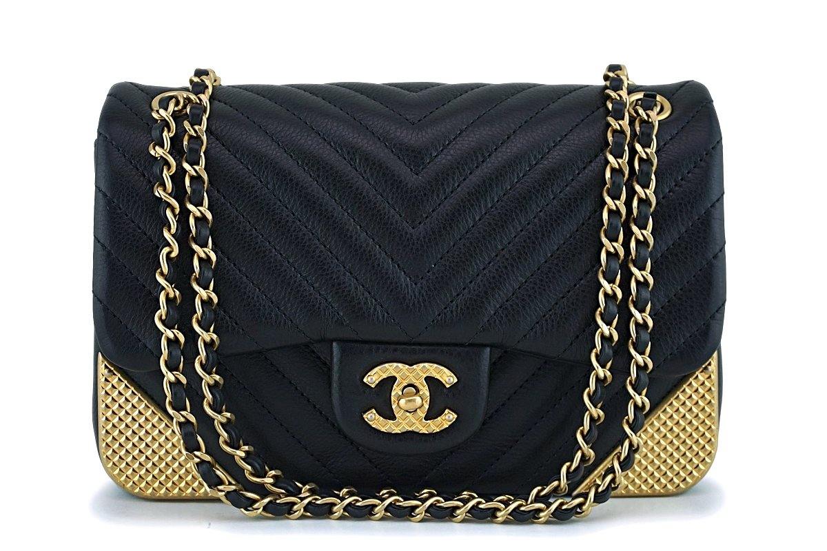 Chanel Black Limited Rock the Corner Rectangular Mini Chevron Classic Flap Bag GHW