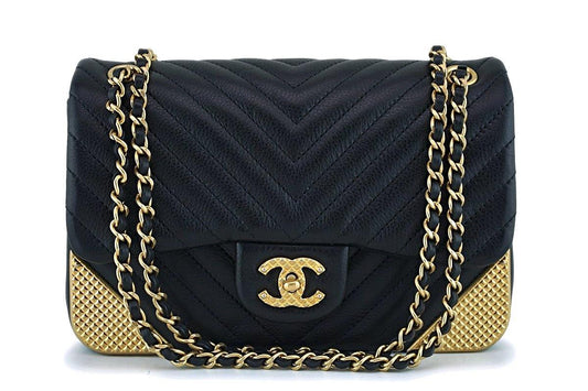Chanel Black Limited Rock the Corner Rectangular Mini Chevron Classic Flap Bag GHW