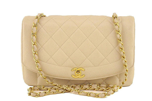Chanel Light Beige Caviar Vintage Quilted Classic "Diana" Flap Bag