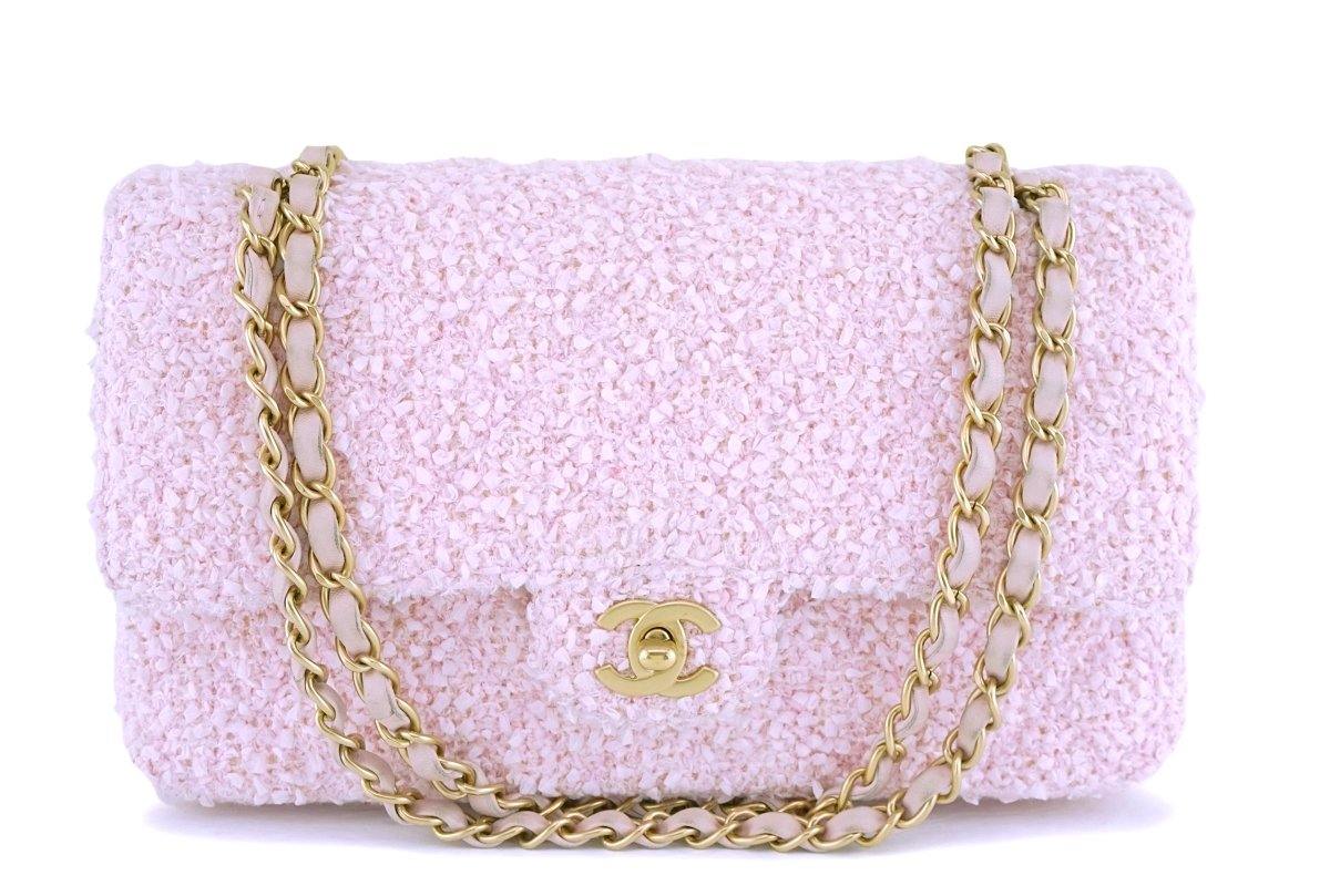 Chanel Pink Tweed Medium Classic Double Flap Bag GHW