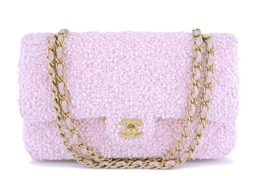 Chanel Pink Tweed Medium Classic Double Flap Bag GHW