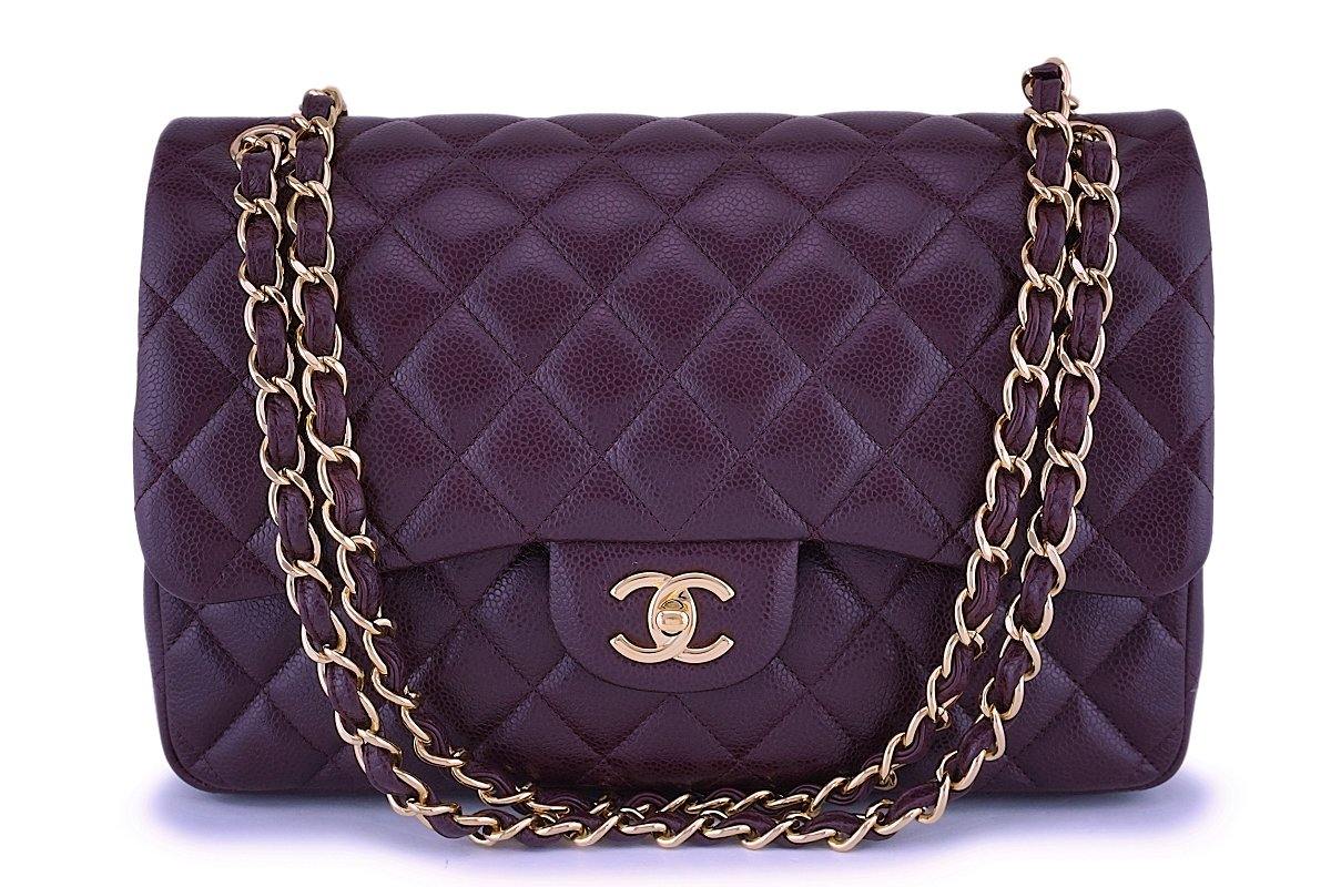 Chanel Burgundy Wine Caviar Jumbo Classic Double Flap Bag GHW 4CW