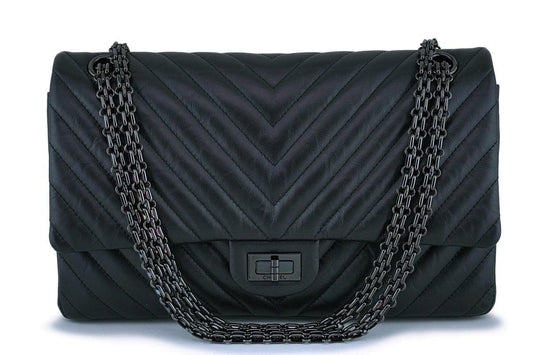 Chanel So Black 226 Medium Chevron Reissue 2.55 Classic Double Flap Bag