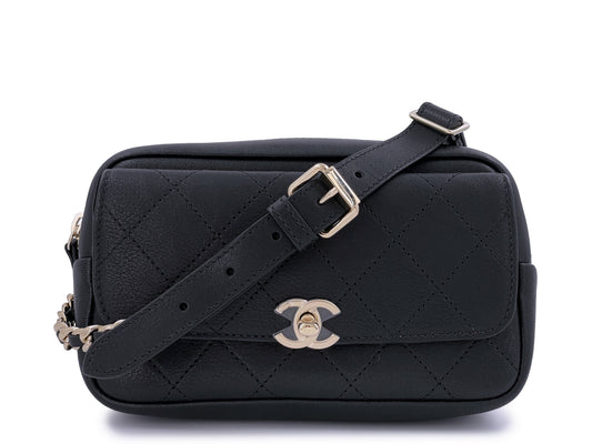NIB 19B Chanel Black Waist Belt Bag Fanny Pack GHW