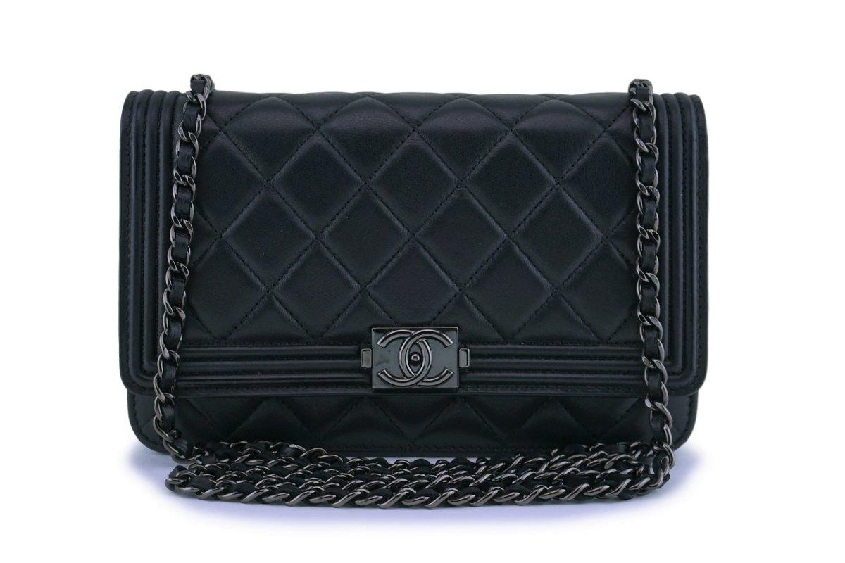 Chanel So Black Lambskin Boy Wallet on Chain WOC Bag