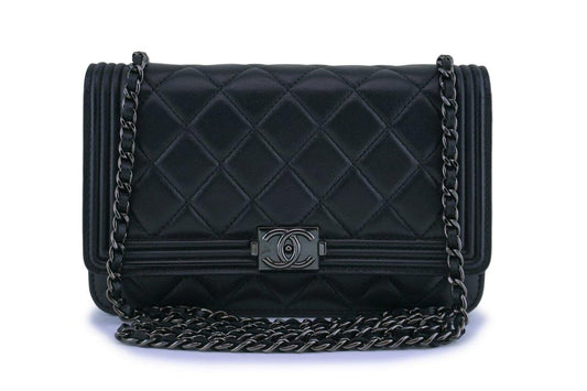 Chanel So Black Lambskin Boy Wallet on Chain WOC Bag