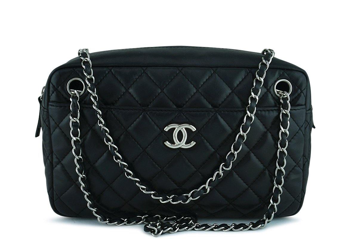 Chanel Black Classic Quilted Camera Case SHW Bag