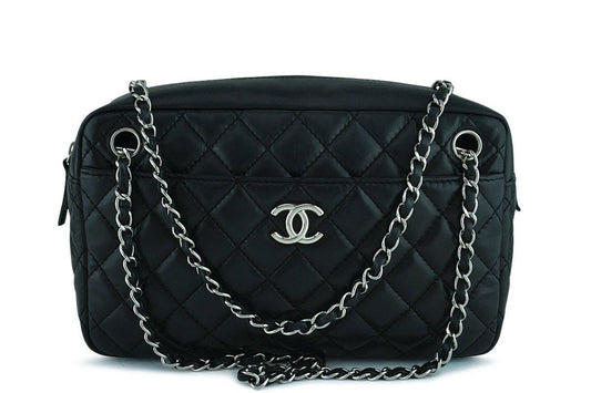 Chanel Black Classic Quilted Camera Case SHW Bag
