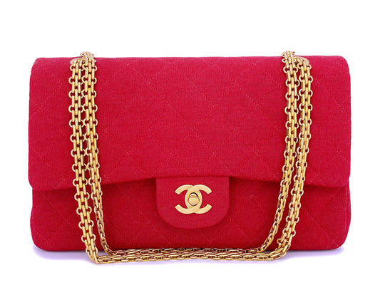 Chanel Red Jersey Medium Classic Double Flap Bag 24k GHW