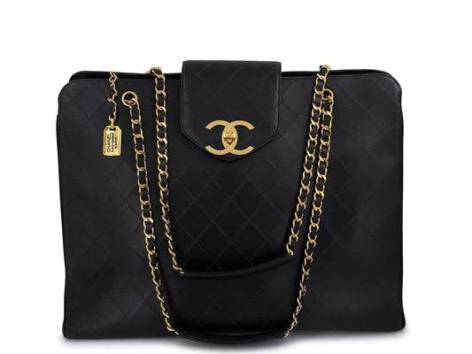 Chanel Vintage 1993 Black Supermodel Weekender XXL Tote Bag 24k GHW