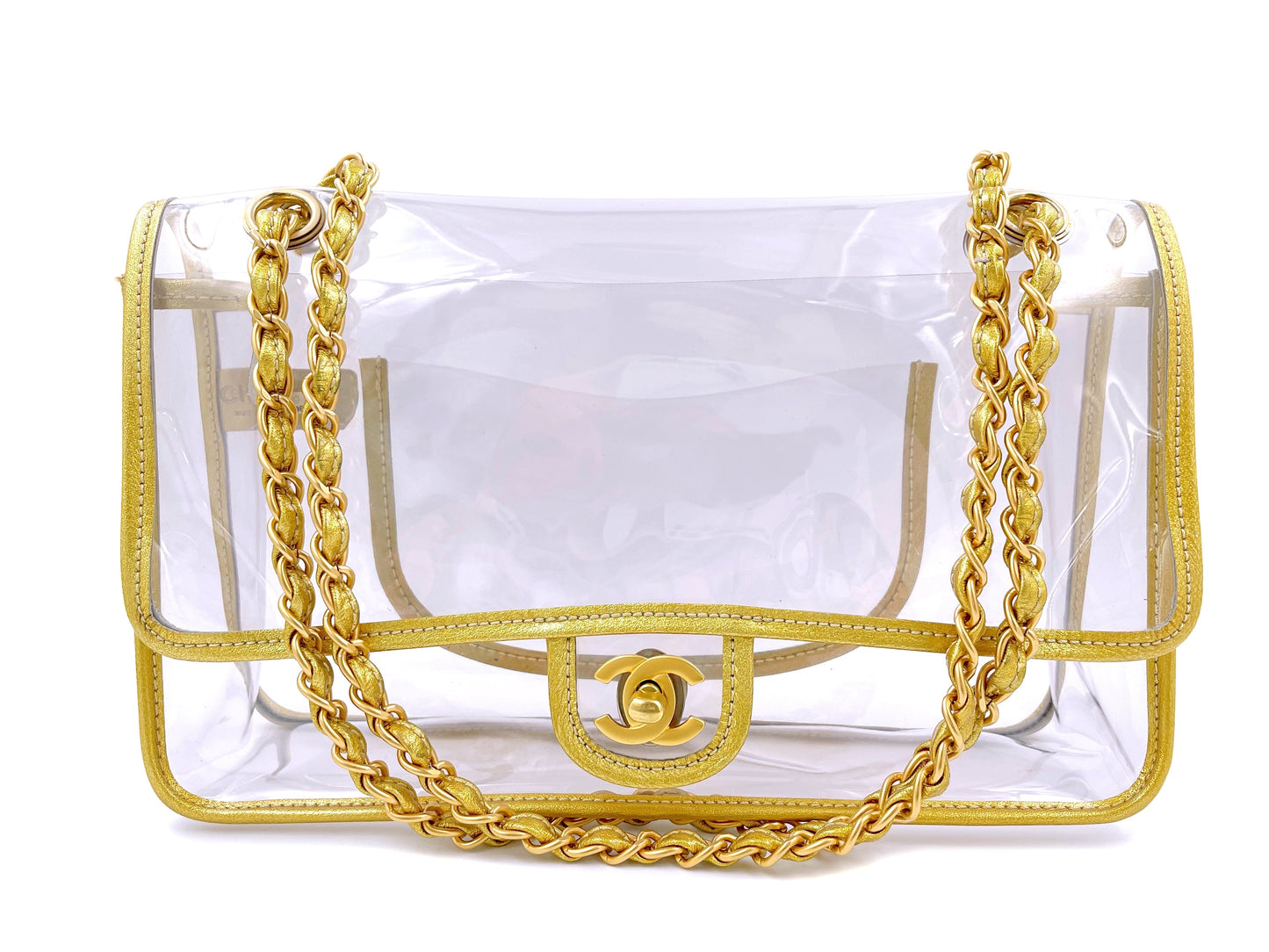 Chanel Vintage Limited Clear PVC Gold Trim Classic Flap Bag GHW