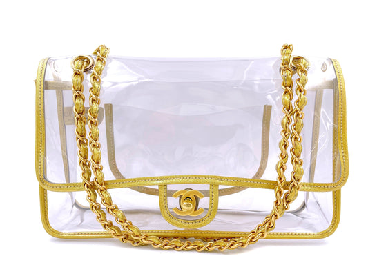 Chanel Vintage Limited Clear PVC Gold Trim Classic Flap Bag GHW