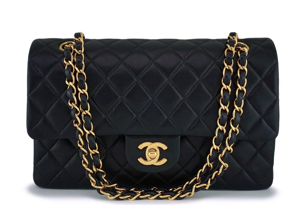 Chanel Black Lambskin Medium Classic Double Flap Bag 24k GHW