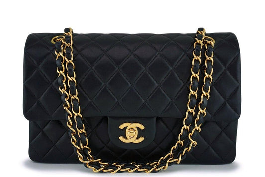 Chanel Black Lambskin Medium Classic Double Flap Bag 24k GHW