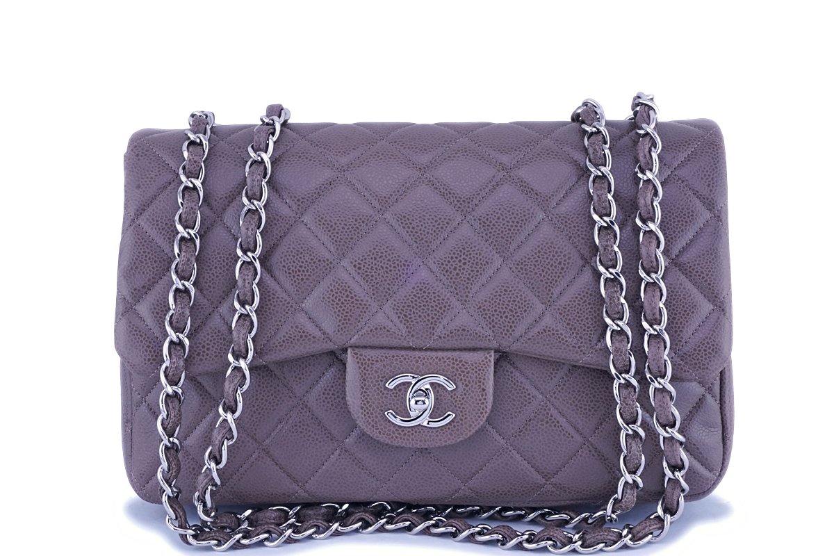 Chanel Taupe Beige-Gray Caviar Classic Jumbo Flap Bag SHW