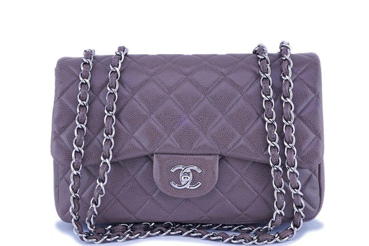 Chanel Taupe Beige-Gray Caviar Classic Jumbo Flap Bag SHW