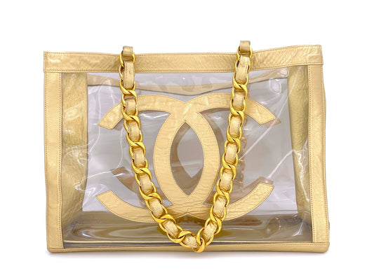 Chanel Vintage Clear Gold PVC Chunky Chain Tote Bag 24k GHW 9UE