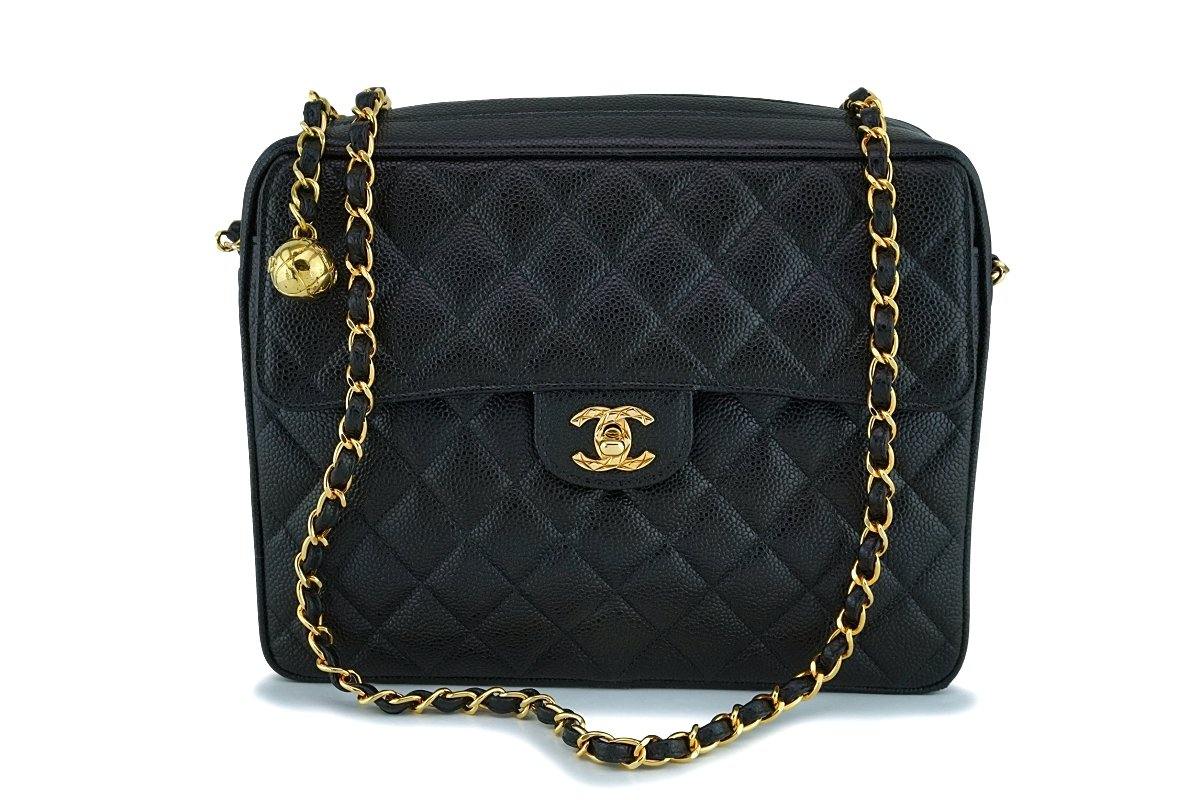 Chanel Vintage Black Caviar Classic Flap Camera Bag 24k GHW