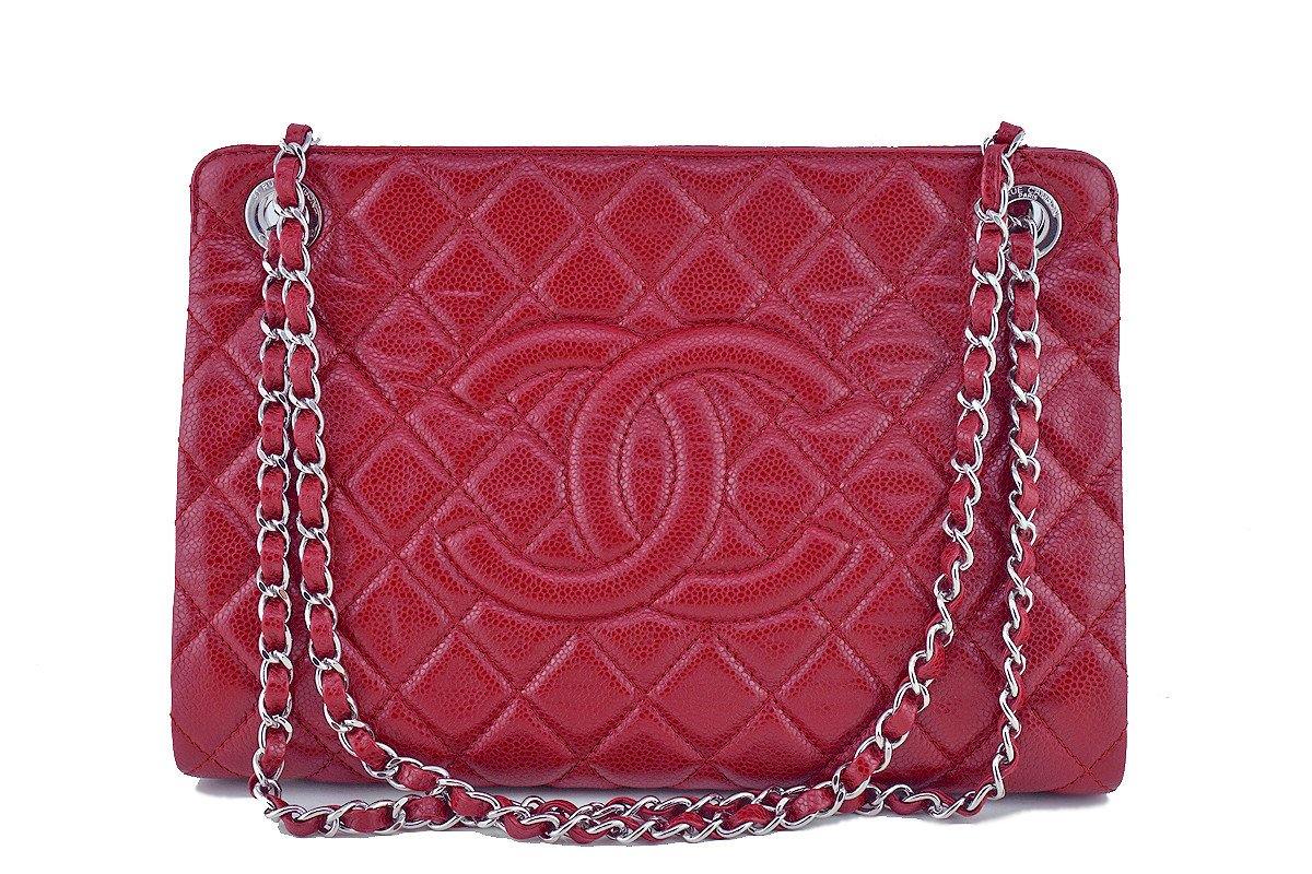 Chanel Red Caviar Quilted Framed Grand Shopping Tote GST Bag