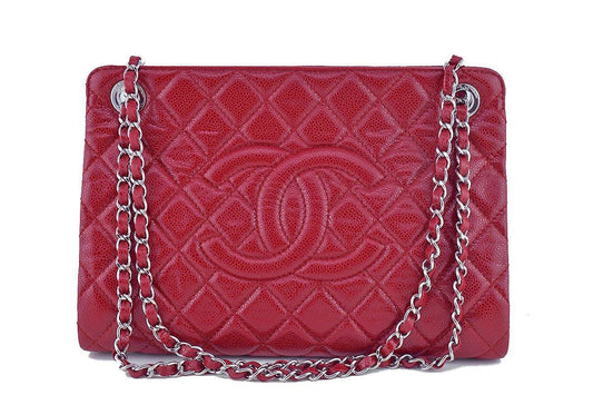 Chanel Red Caviar Quilted Framed Grand Shopping Tote GST Bag