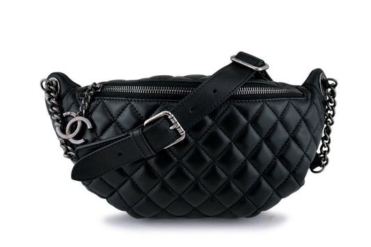 Chanel Black Lambskin Banane Fanny Pack Waist Bag RHW (pristine)