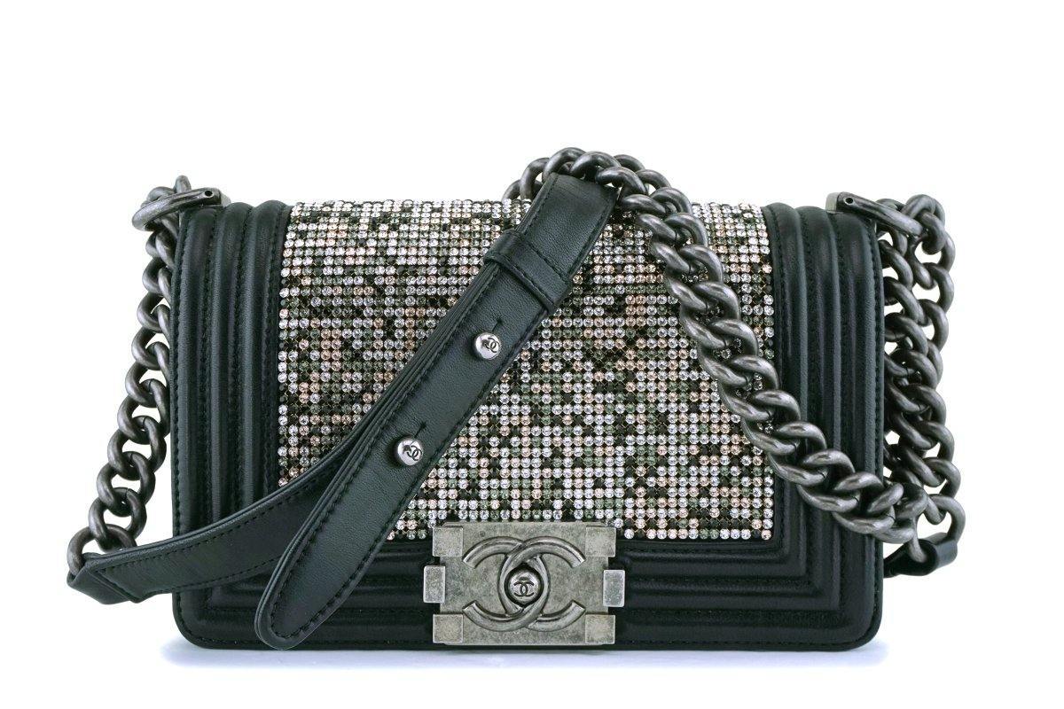 Rare Chanel Black Strass Crystals Small Classic Boy Flap Bag