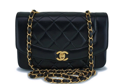 Chanel Vintage Black Lambskin Small Classic Diana Flap Bag 24k GHW