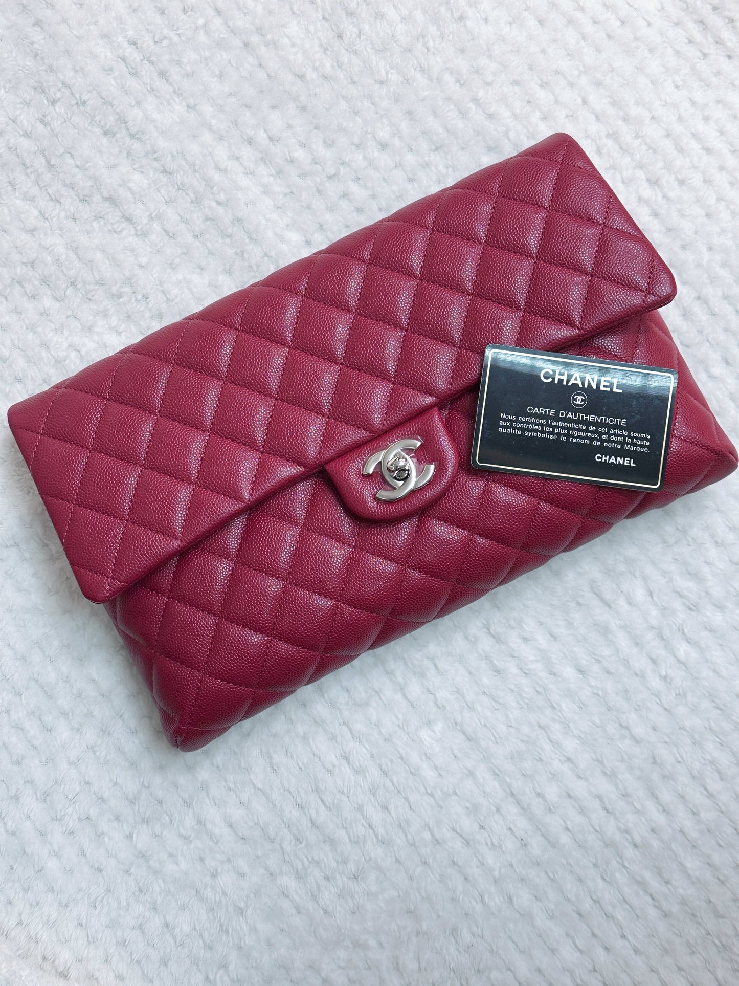 Chanel Flap Clutch Bag Red Caviar SHW 2645 holo card