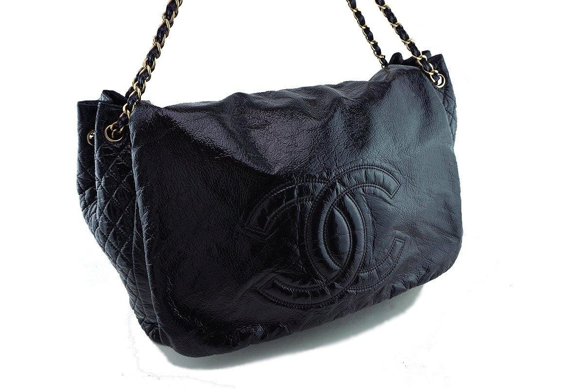 Chanel Black 18in. XXL Patent Rock & Chain Flap Bag