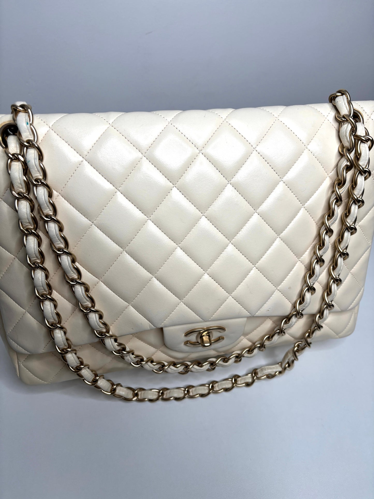 Chanel Classic Maxi Cream Calfskin Shoulder Flap Bag - Preloved