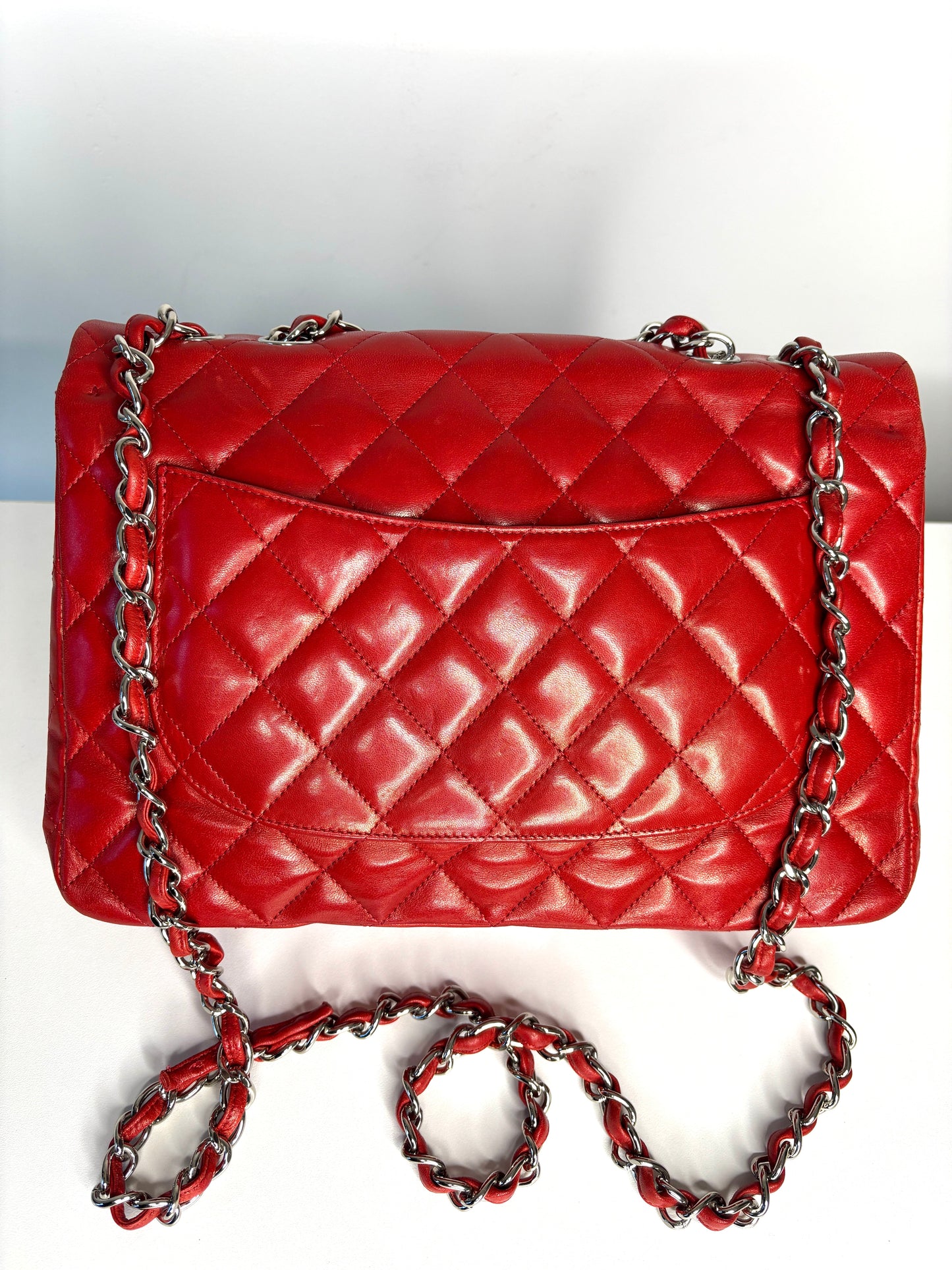 RESERVED  for 24 hrs - Chanel Jumbo Red Lambskin Classic Single Flap Shoulder Bag - Preloved