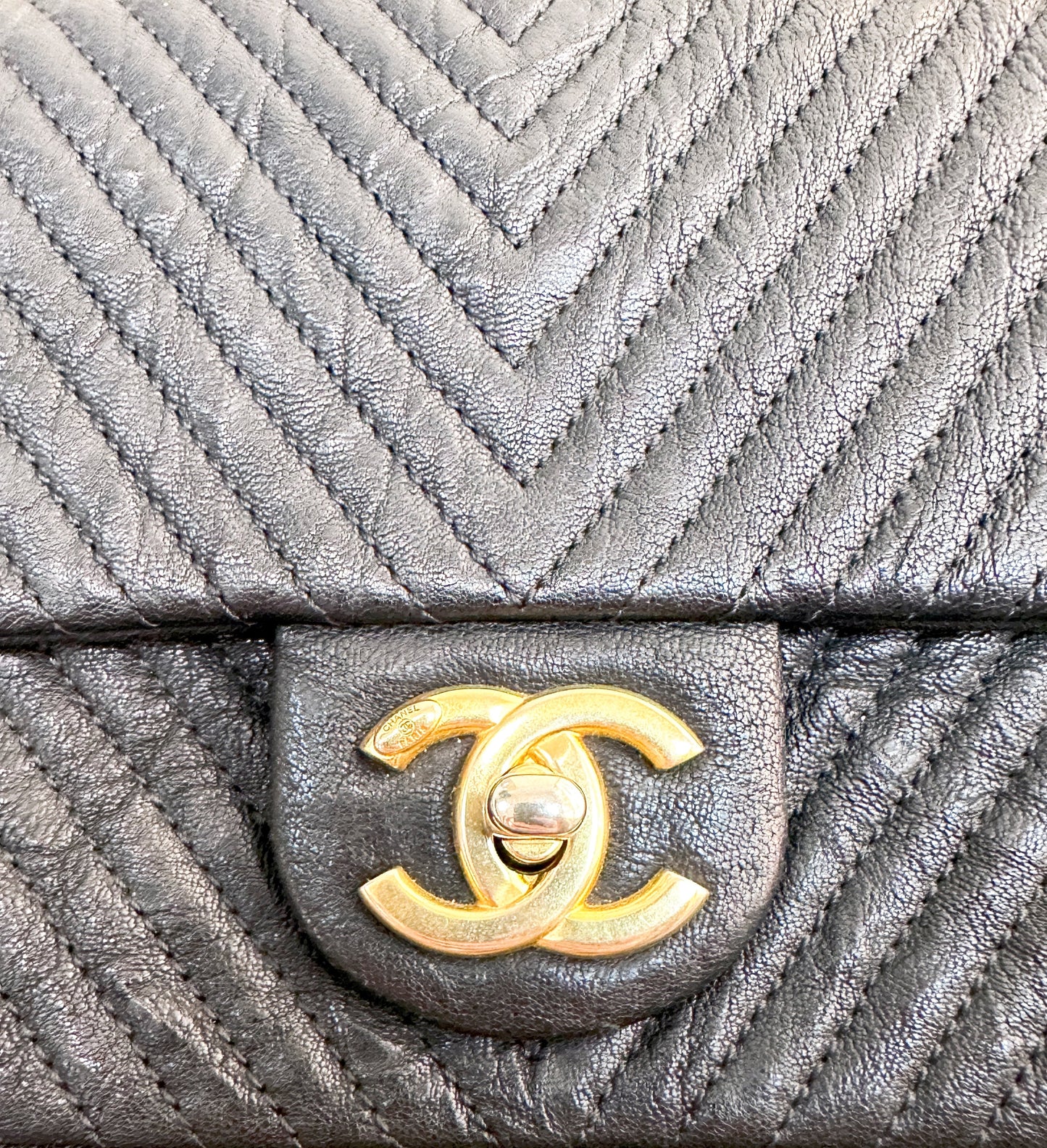 Chanel Black Chevron Leather Small Classic Flap Bag