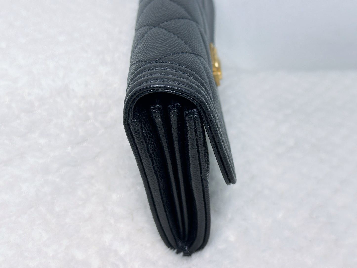 CHANEL Black Quilted Caviar Large Boy Gusset Flap Wallet 3199 holo card