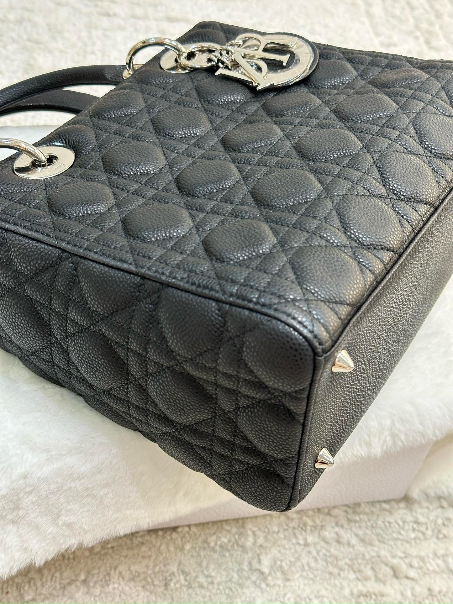 Christian Dior Medium Grained Cannage Calfskin Lady Dior Bag Black SHW