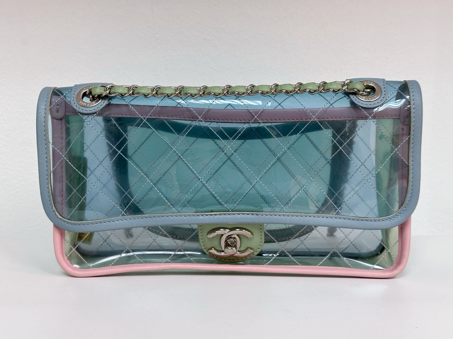 Chanel Coco Splash PVC Medium Flap Bag Pink/Blue/Green Holo card 2569