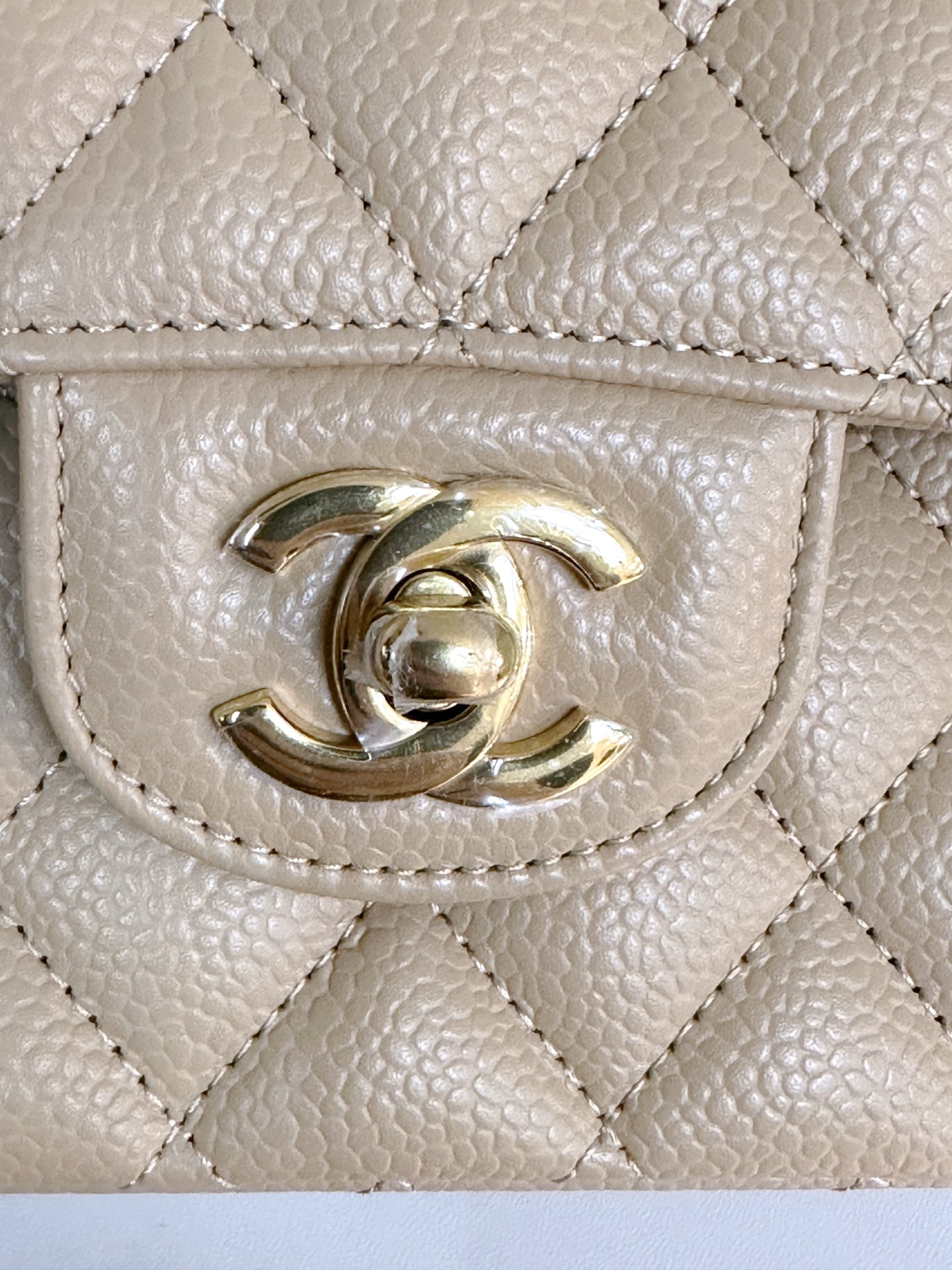 Chanel Medium Beige Classic Caviar Double Flap Bag GHW Microchip Singapore local Receipt