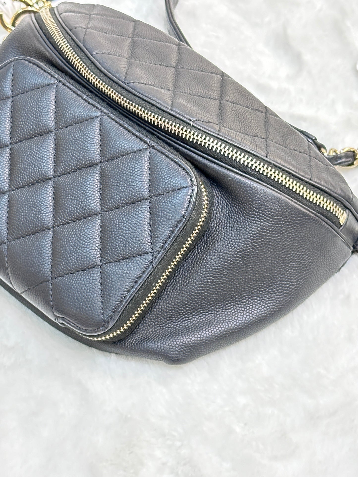 Chanel Black Quilted Caviar Leather Business Affinity Waist Belt Bag
