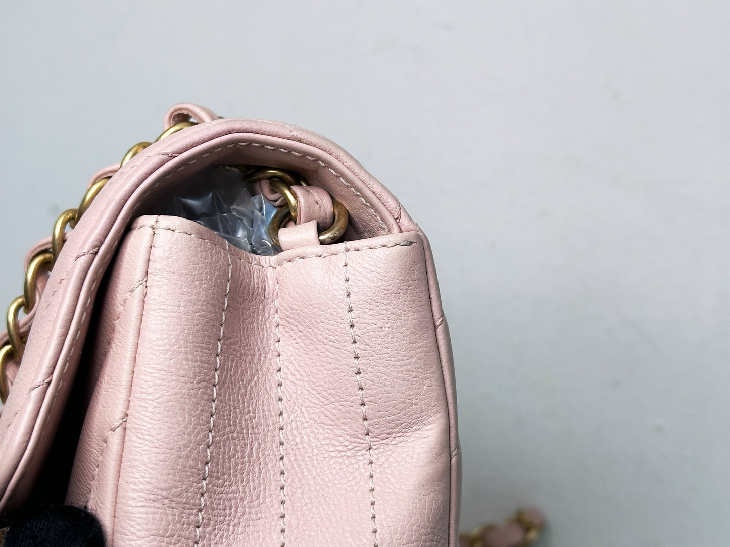 Chanel Classic Mini Rectangular 17C Light Pink Chevron Calfskin with brushed gold hardware ⁣⁣2383 holo card