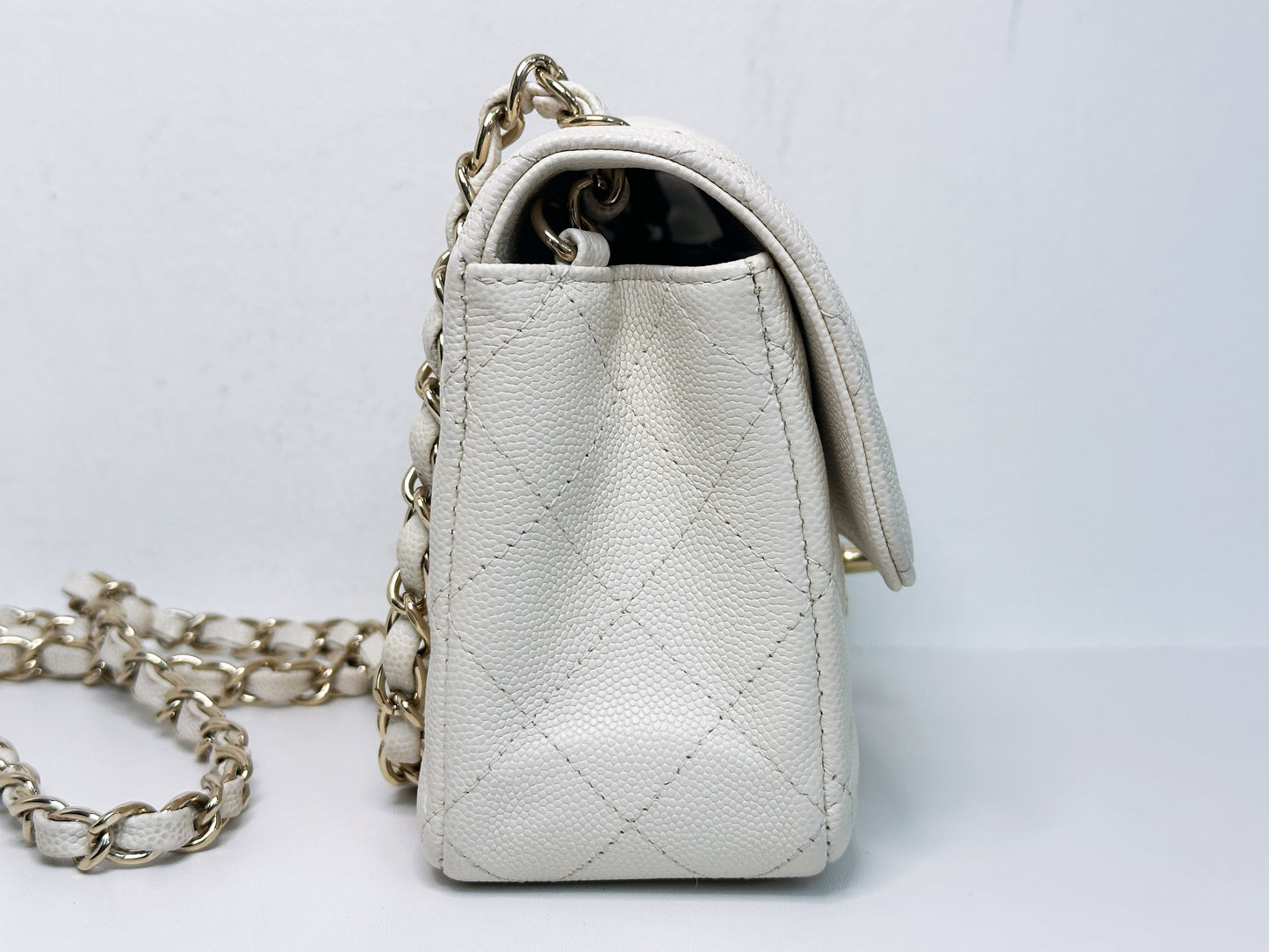 Chanel Mini Rectangular Caviar Classic White GHW 2382 holo card