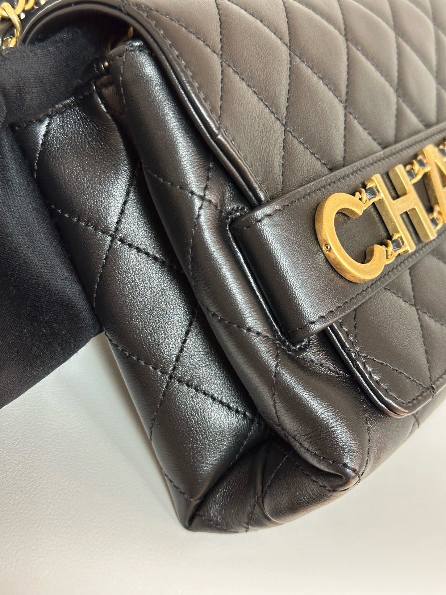 Chanel Calfskin Quilted Small Enchained Flap Black 2955 holo card