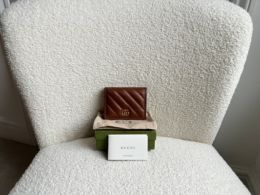 Gucci GG Brown Marmont Matelassé Card Case Wallet (RRP £380)