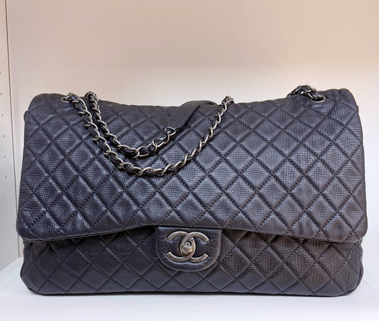 Chanel Calfskin Quilted XXL Travel Flap Bag Black 3038 holo card