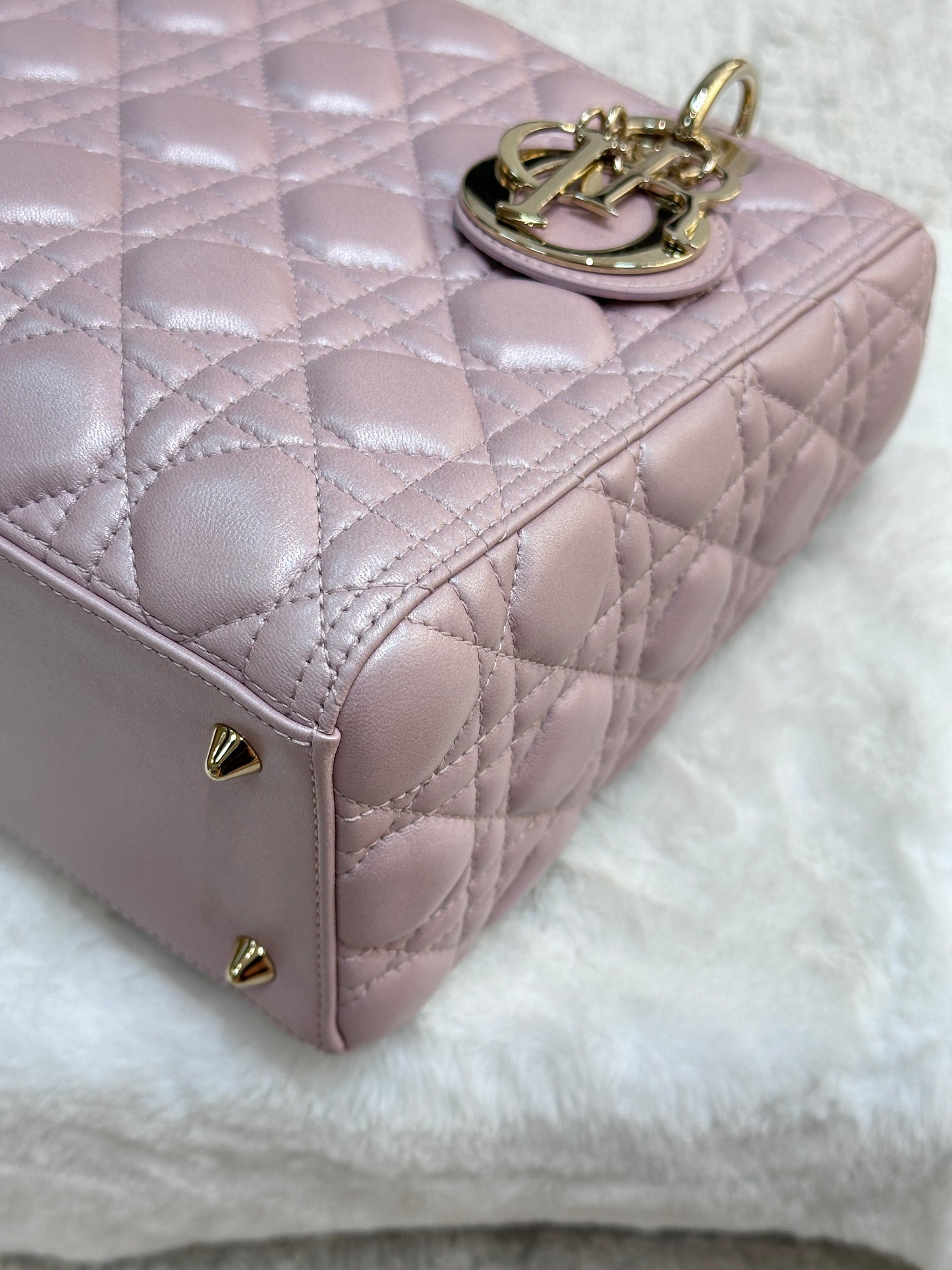 Dior Medium Lady Dior in Pearly Lotus Pink Lambskin GHW