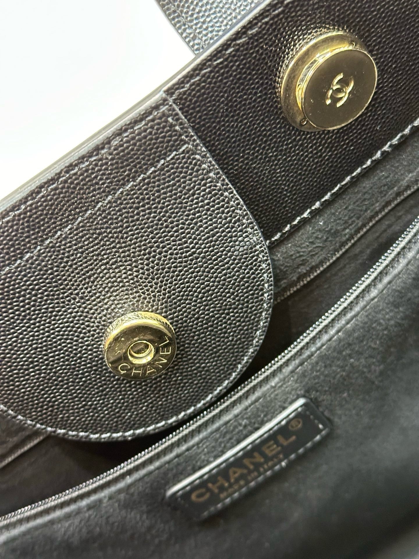 Chanel Small Deauville Caviar Tote Studded Black