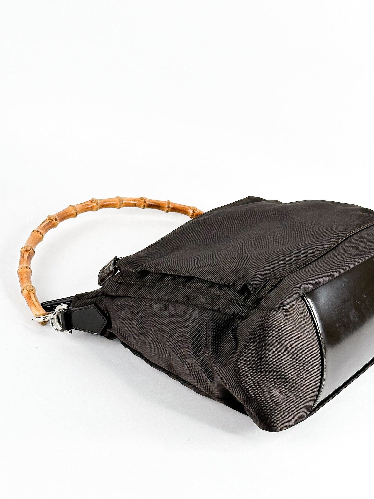 Gucci Brown Nylon & Leather Bamboo Shoulder Bag